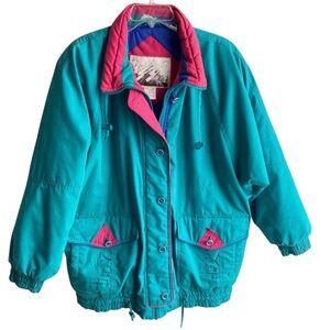 Izzi Vintage 80s Puffer Jacket Turquoise and Pink Size Large